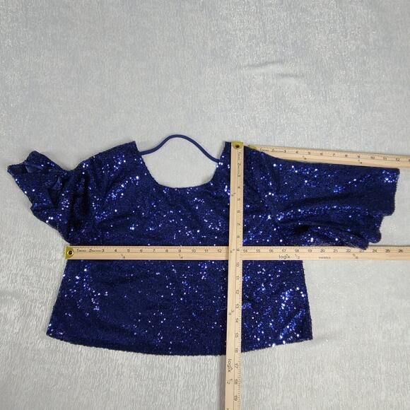 Foreign Exchange sequin women's crop party top blue boxy Sz small Festival Rave - Picture 4 of 7